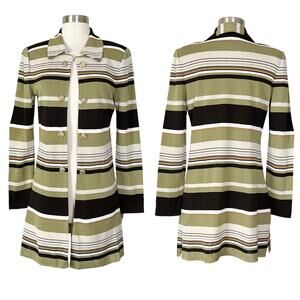 NEW Misook | Striped Brown Green Cream Knit Tunic Length Blazer Jacket XS NWT